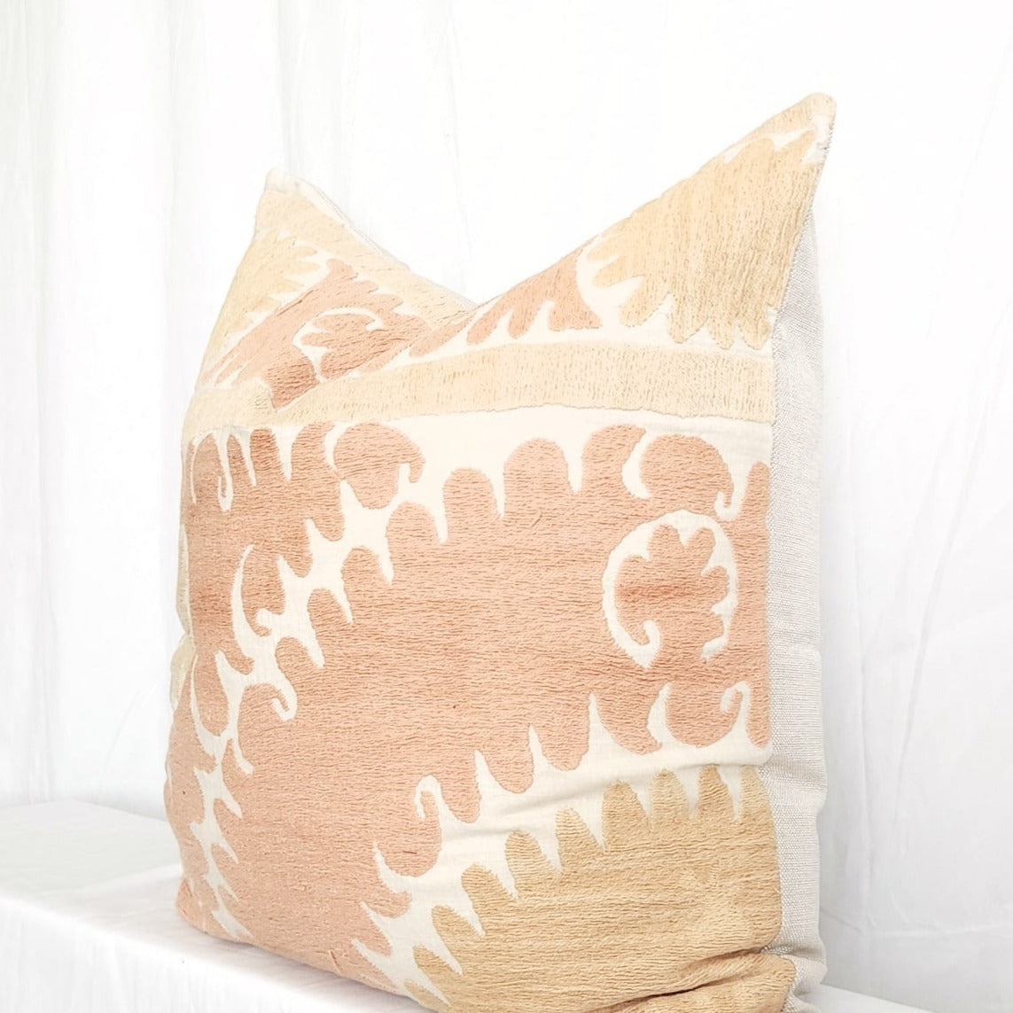 Azra 22" Embroidered Throw Pillow Peach Boho Pillow Cover, Suzani Pillow | Dusk & Bloom