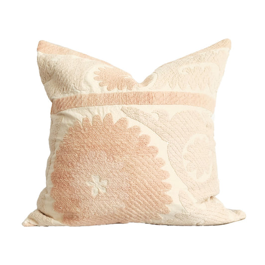 Azra Embroidered Throw Pillow Cream Boho Pillow Cover, Suzani Pillow | Dusk & Bloom
