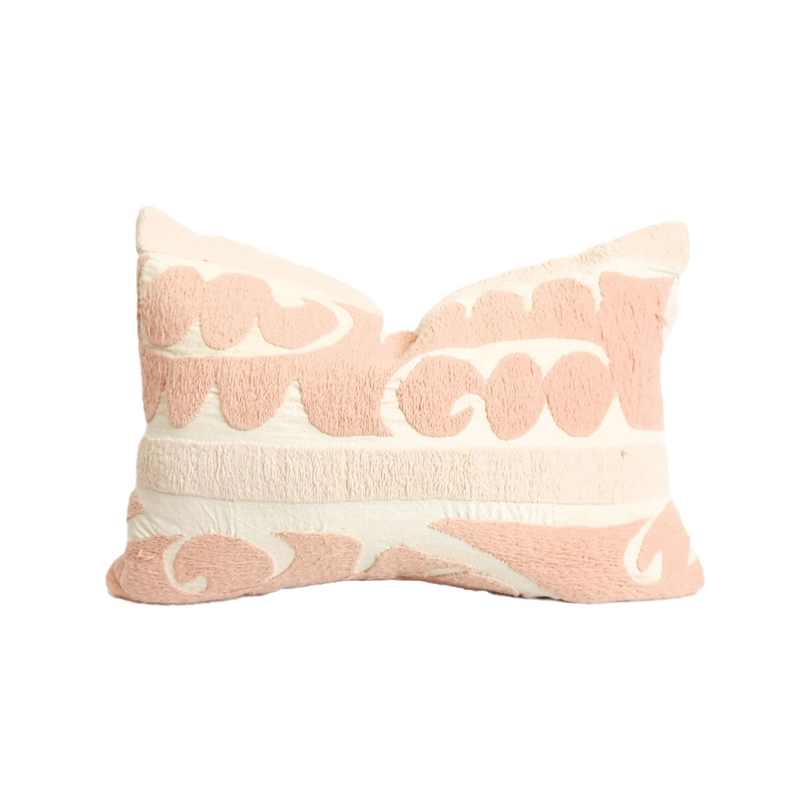 Azra Pastel Pink & Beige Boho Throw Pillow Cover with Uzbek Embroidered Suzani Pattern, Handmade | Lumbar, 20", 24", 26" (Quick Ship)