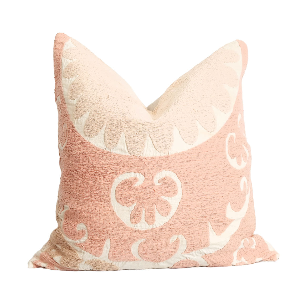 Azra Pastel Pink & Beige Boho Throw Pillow Cover with Uzbek Embroidered Suzani Pattern, Handmade | Lumbar, 20", 24", 26" (Quick Ship)