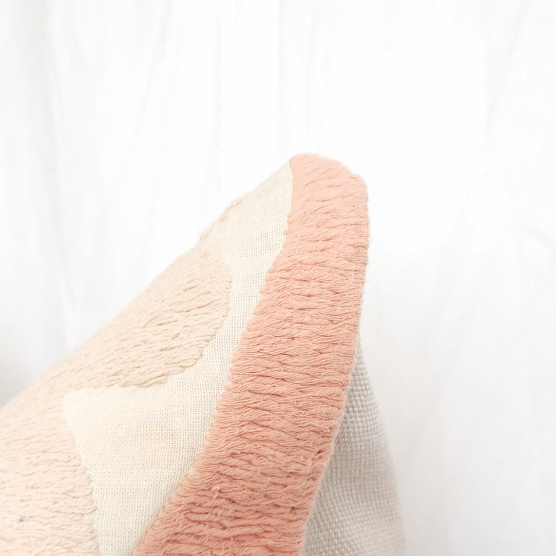 Azra Pastel Pink & Beige Boho Throw Pillow Cover with Uzbek Embroidered Suzani Pattern, Handmade | Lumbar, 20", 24", 26" (Quick Ship)