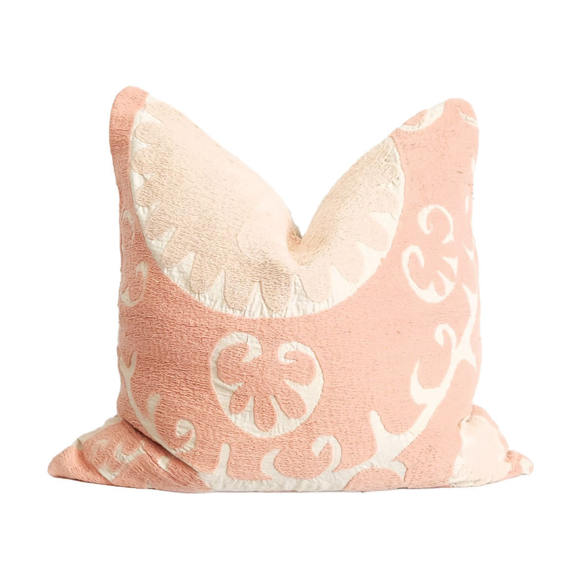 Azra Pastel Pink & Beige Boho Throw Pillow Cover with Uzbek Embroidered Suzani Pattern, Handmade | Lumbar, 20", 24", 26" (Quick Ship)