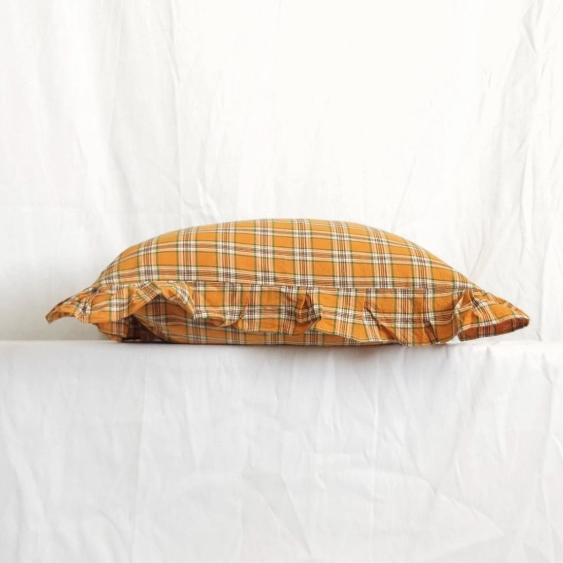 Sarah Burnt Orange Throw Pillow Cover 20x20 Plaid Pillow Ruffle Farmhouse Pillow Cotton | Dusk & Bloom