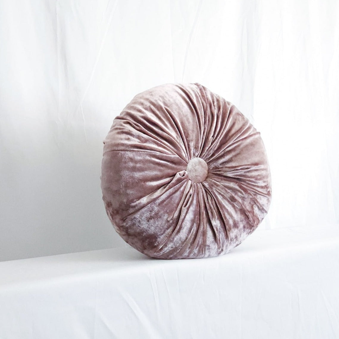 Primrose Lilac Purple 15" Round Button-Tufted Velvet Pillow (Special Order)
