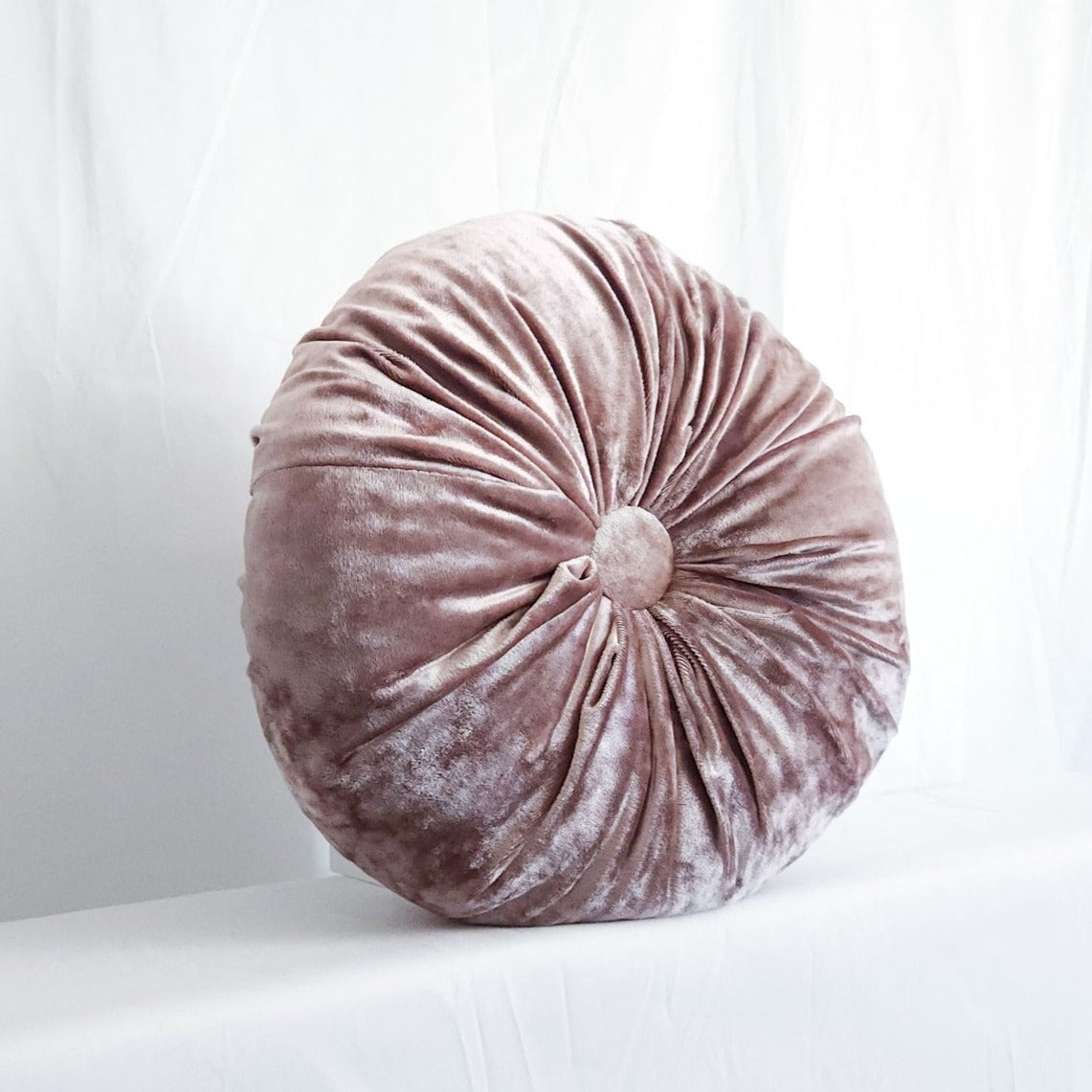 Primrose Lilac Purple 15" Round Button-Tufted Velvet Pillow (Special Order)