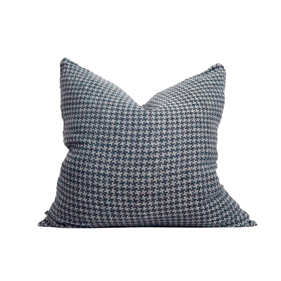 Ordonne Linen Throw Pillow Blue Denim Pillow Cover 20x20 Houndstooth Pillow | Dusk & Bloom