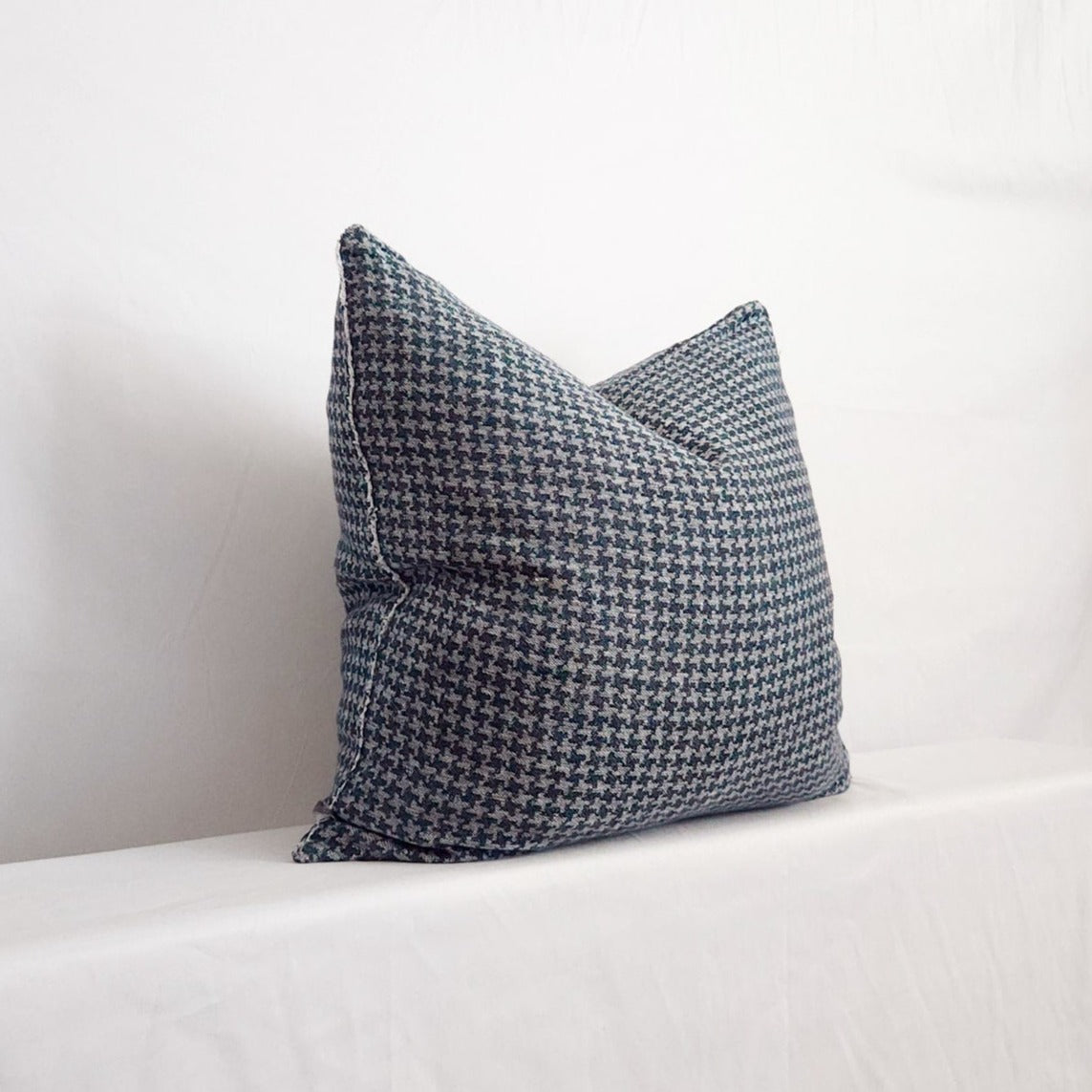 Ordonne Linen Throw Pillow Blue Denim Pillow Cover 20x20 Houndstooth Pillow | Dusk & Bloom