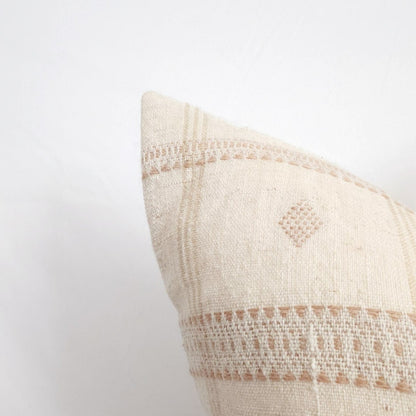 Aditi Plaid Wool Pillow Boho Ivory Throw Pillow Cover 20" | Dusk & Bloom