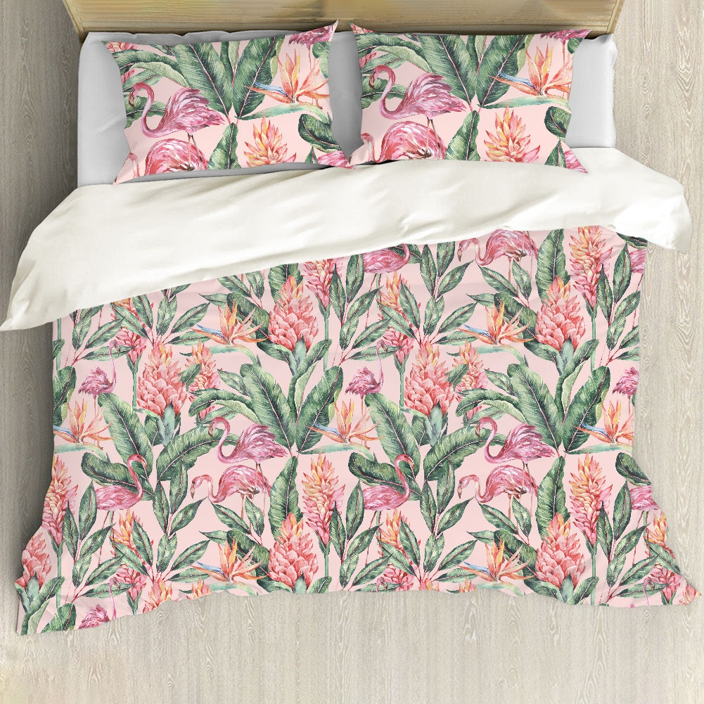 Keyes Pink and Green Flamingo Tropical Bedding Duvet Cover Set | Dusk & Bloom