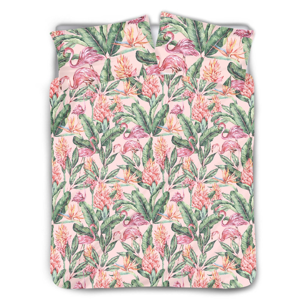 Keyes Pink and Green Flamingo Tropical Bedding Duvet Cover Set | Dusk & Bloom