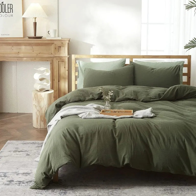 Aurora Olive Green Duvet Cover Set, Cotton Bedding | Dusk & Bloom