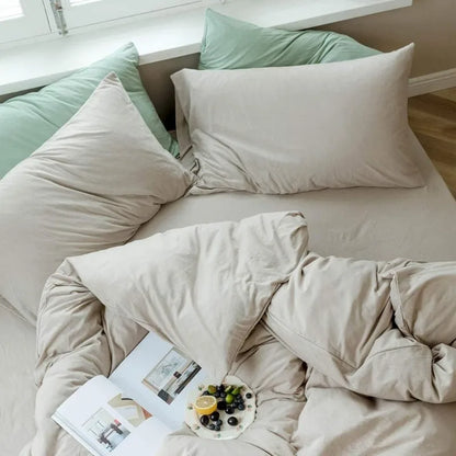 Aurora Sandy Beige 100% Cotton Duvet Cover Set | Dusk & Bloom