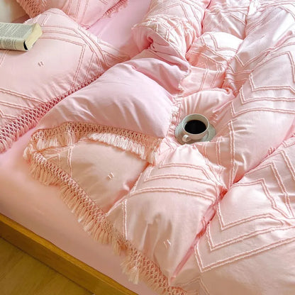 Amaya Pink Boho Bedding with Tassels, Boho Duvet Cover Set | Dusk & Bloom