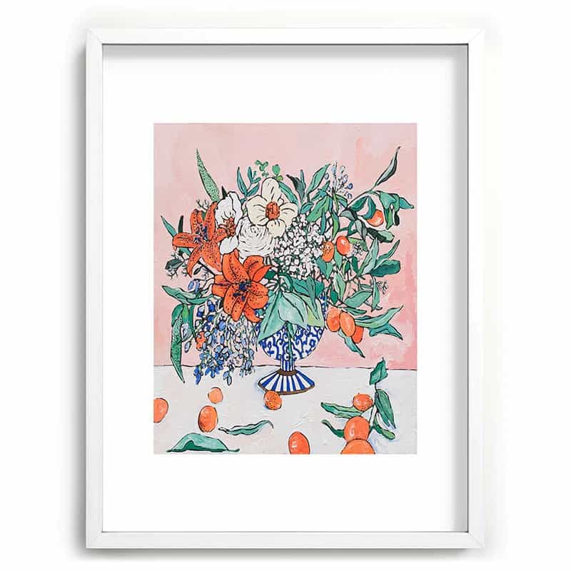 'California Summer Bouquet Ora' Botanical Recessed Framed Art Print by Lara Lee Meintjes | Dusk & Bloom
