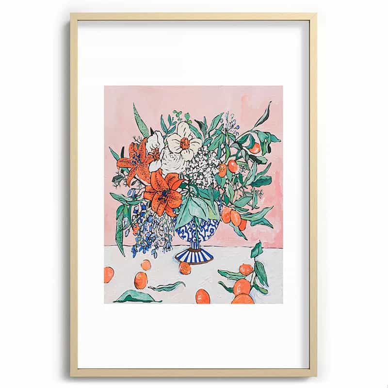 'California Summer Bouquet Ora' Botanical Recessed Framed Art Print by Lara Lee Meintjes | Dusk & Bloom