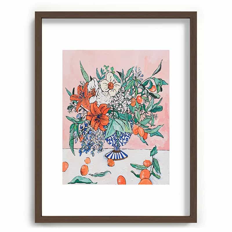 'California Summer Bouquet Ora' Botanical Recessed Framed Art Print by Lara Lee Meintjes | Dusk & Bloom