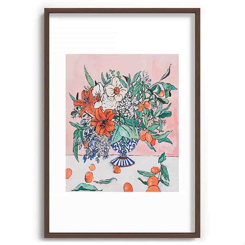 'California Summer Bouquet Ora' Botanical Recessed Framed Art Print by Lara Lee Meintjes | Dusk & Bloom