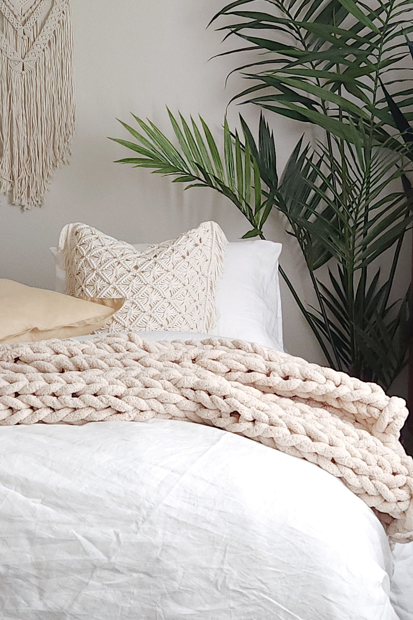 Serenity Beige Chenille Chunky Knit Throw Blanket (51" x 63") | Dusk & Bloom