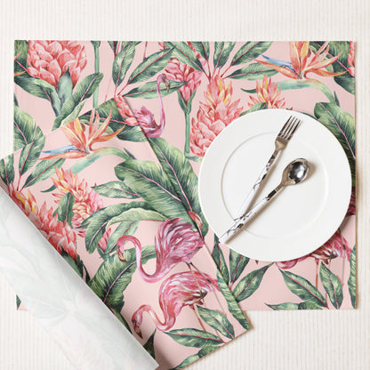 Keyes Pink Flamingo Placemats (Set of 4), Tropical Placemats | Dusk & Bloom