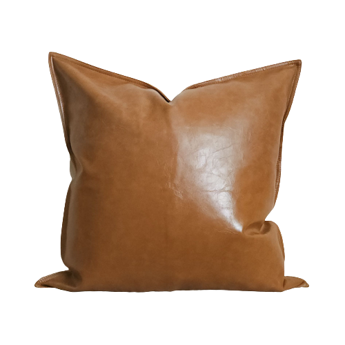 Daryl Camel Brown Faux Leather 20" Pillow Cover | Dusk & Bloom