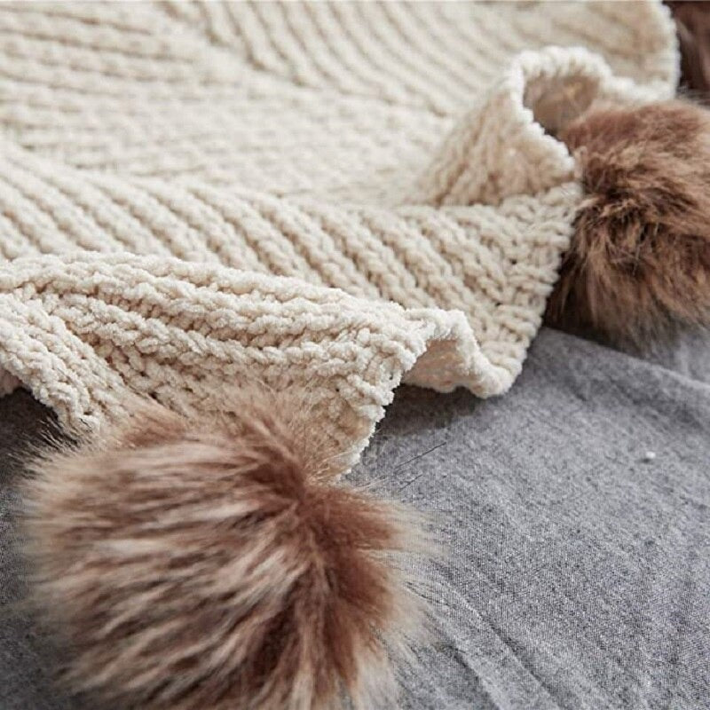 Gigi Cream Chenille Pom-Pom Throw Blanket | Dusk & Bloom
