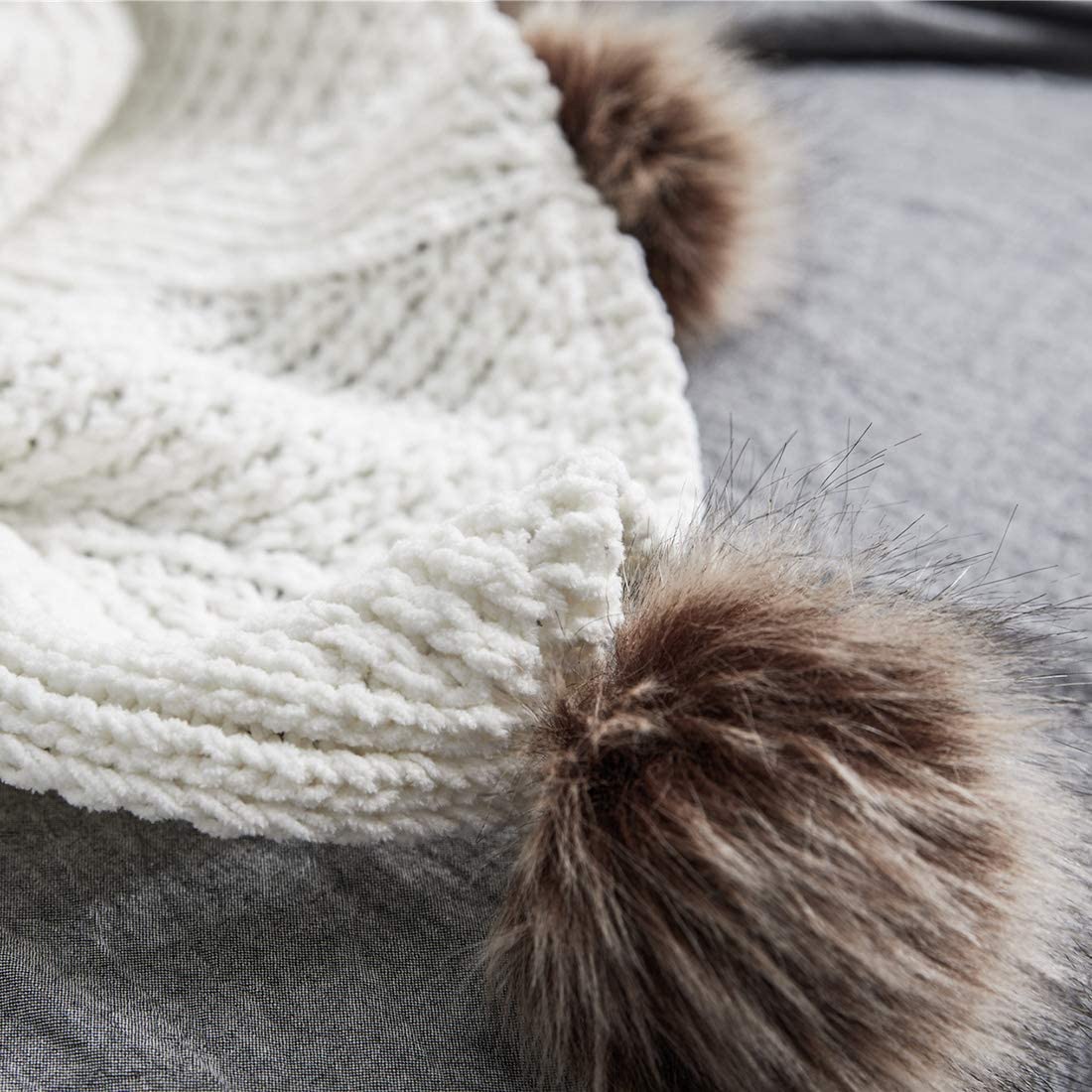 Gigi White Chenille Pom-Pom Throw Blanket | Dusk & Bloom