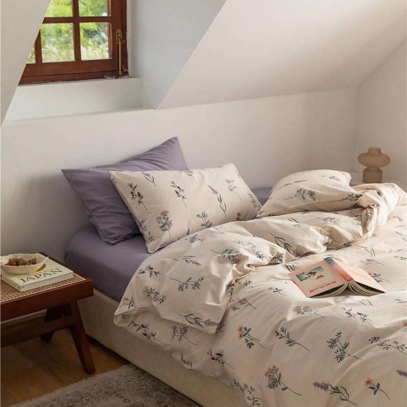 Paige Ivory Cottagecore Floral Duvet Cover Set with Lavender Sheet | Dusk & Bloom