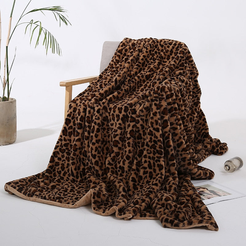 Tafari Brown Leopard Faux Fur Throw Blanket (Long) | Dusk & Bloom
