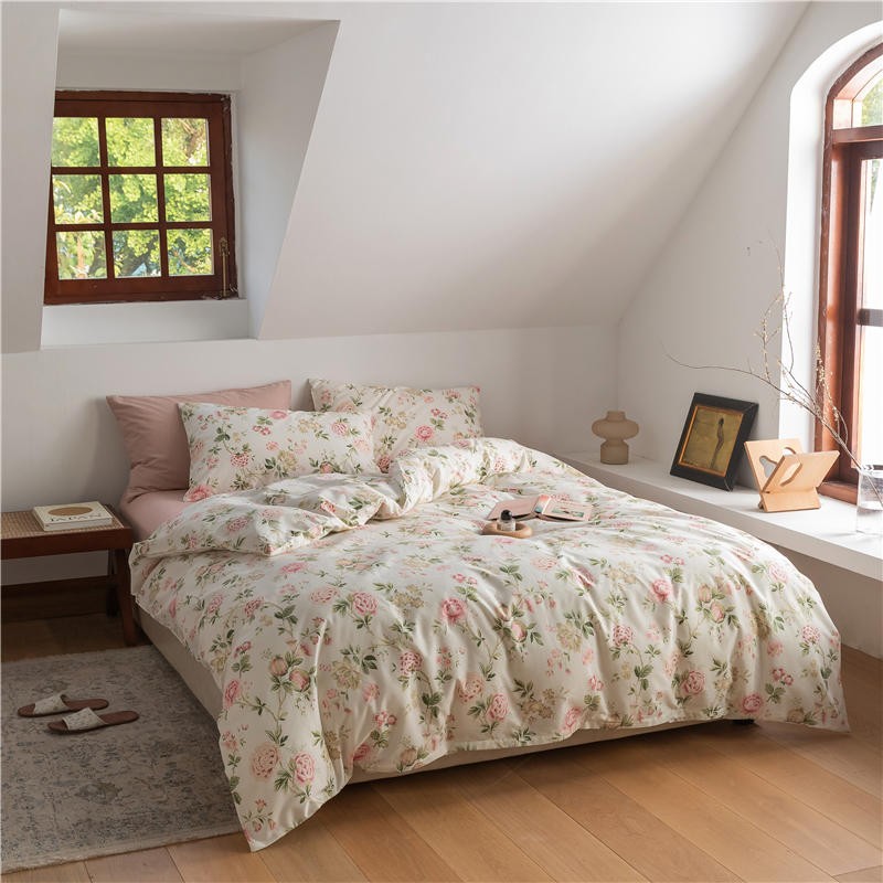 Anna Ivory Cottagecore Floral Duvet Cover Set with Pink Sheet | Dusk & Bloom
