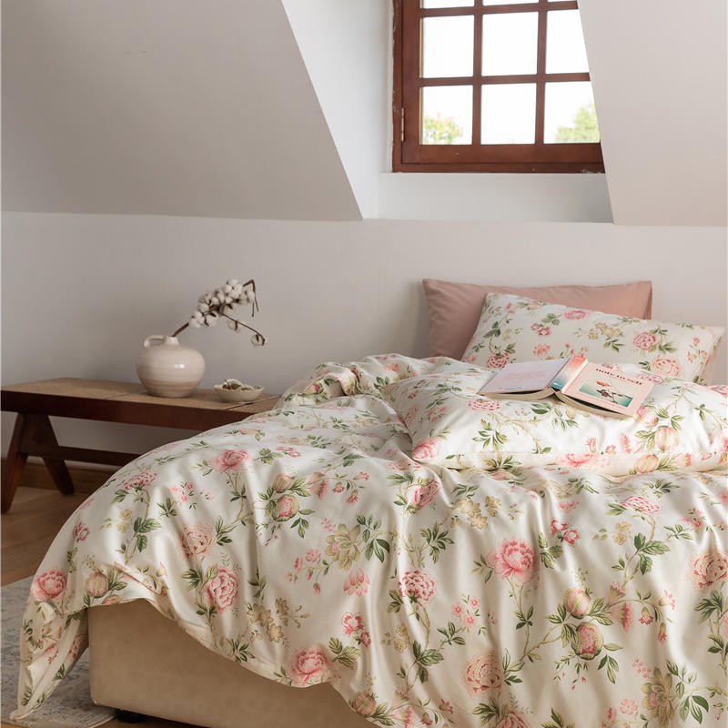 Anna Ivory Cottagecore Floral Duvet Cover Set with Pink Sheet | Dusk & Bloom