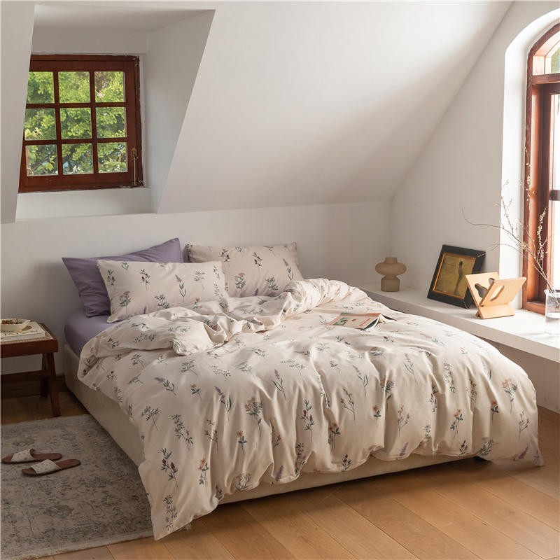 Paige Ivory Cottagecore Floral Duvet Cover Set with Lavender Sheet | Dusk & Bloom