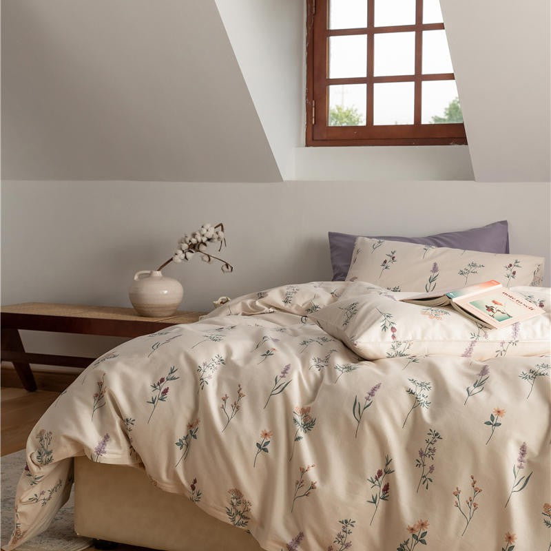 Paige Ivory Cottagecore Floral Duvet Cover Set with Lavender Sheet | Dusk & Bloom