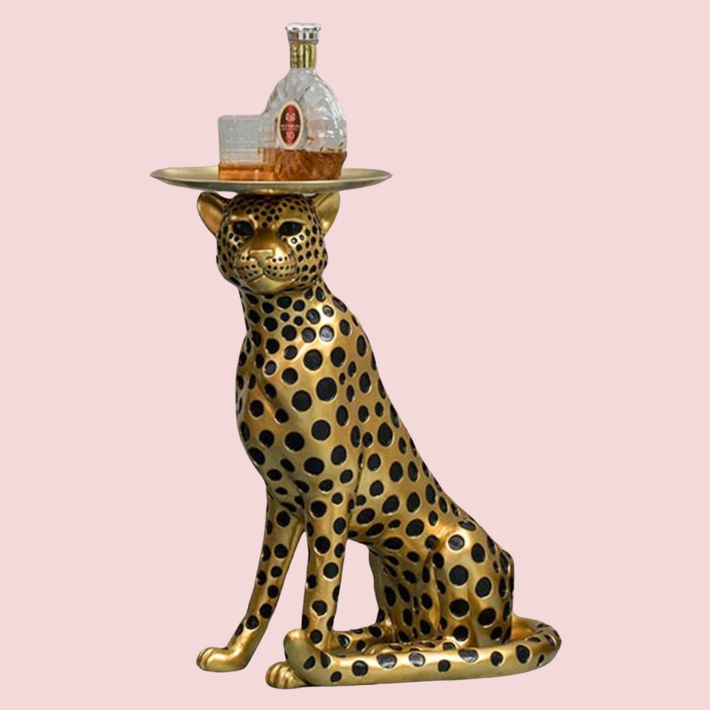 Lionel Gold Cheetah Statue Accent Table with 10" Removable Tray | Dusk & Bloom