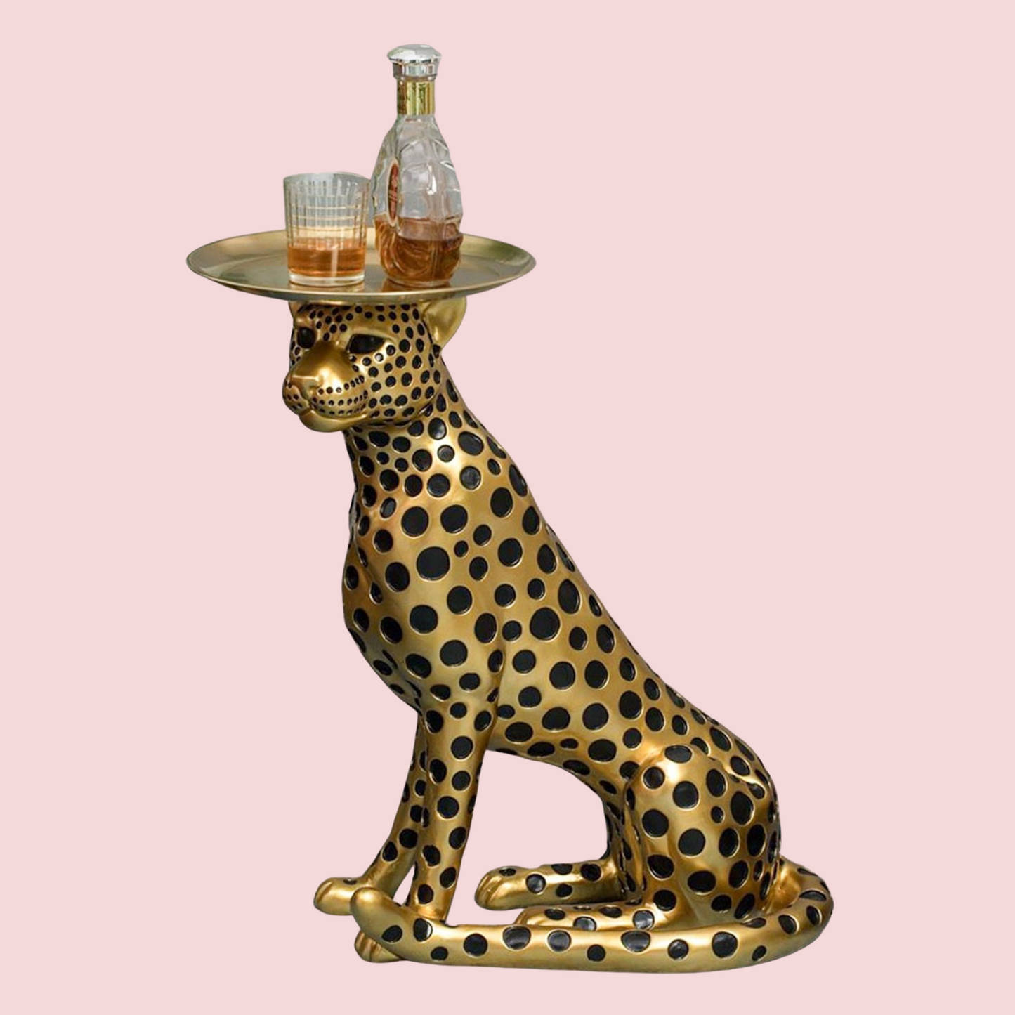 Lionel Gold Cheetah Statue Accent Table with 10" Removable Tray | Dusk & Bloom