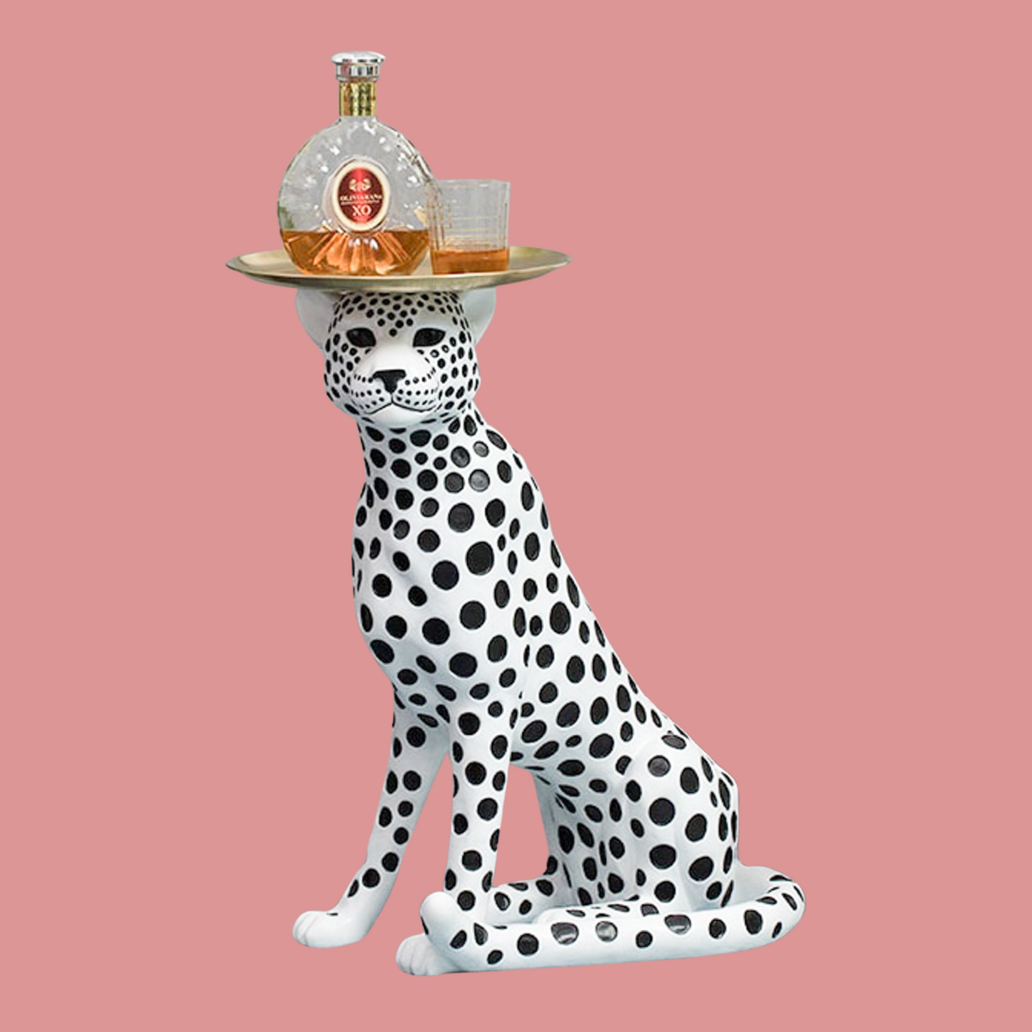Lionel White Cheetah Statue Accent Table with 10" Removable Tray | Dusk & Bloom