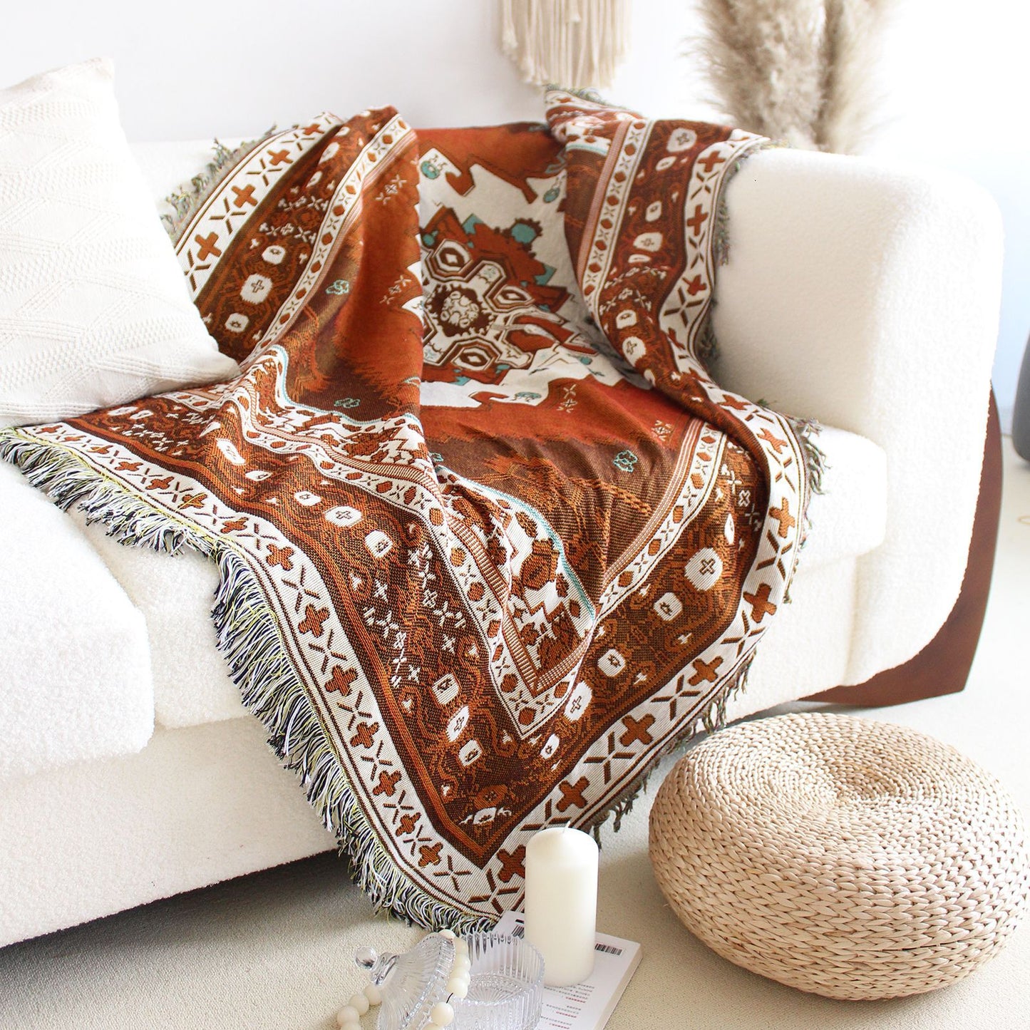 Maya Brown Tribal Boho Throw Blanket / Wall Tapestry with Fringe | Dusk & Bloom