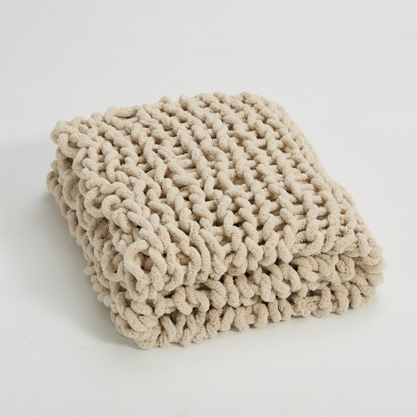 Serenity Beige Chenille Chunky Knit Throw Blanket (51" x 63") | Dusk & Bloom