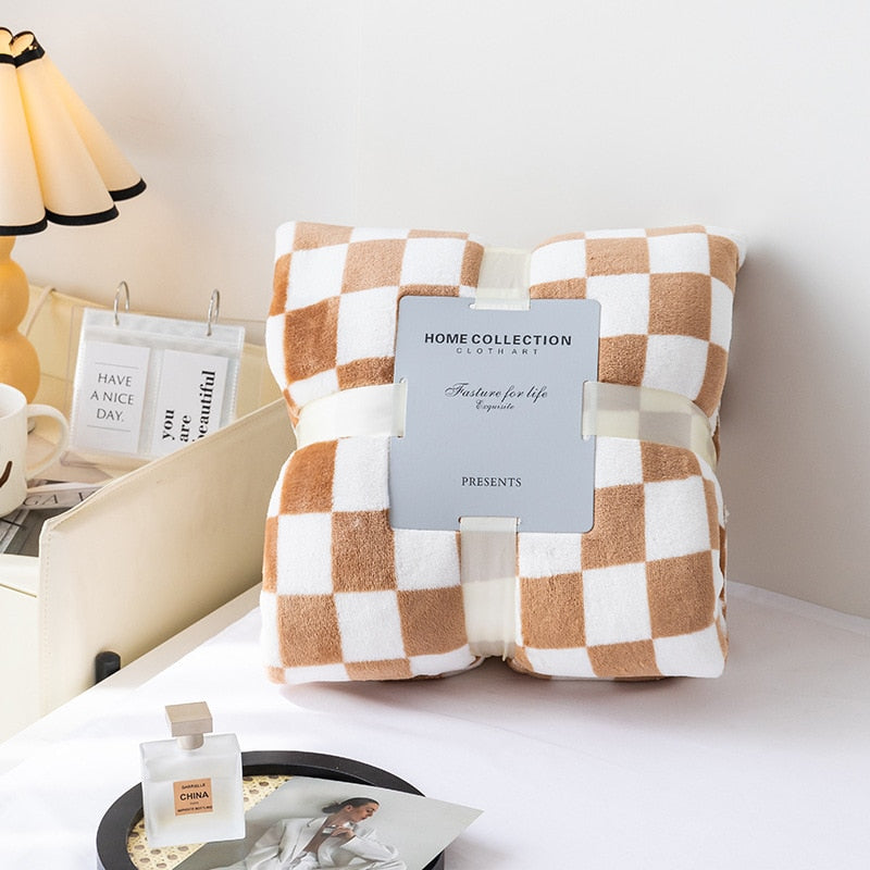 Bobby Tan Brown Retro Checkered Flannel Throw Blanket (Long) | Dusk & Bloom