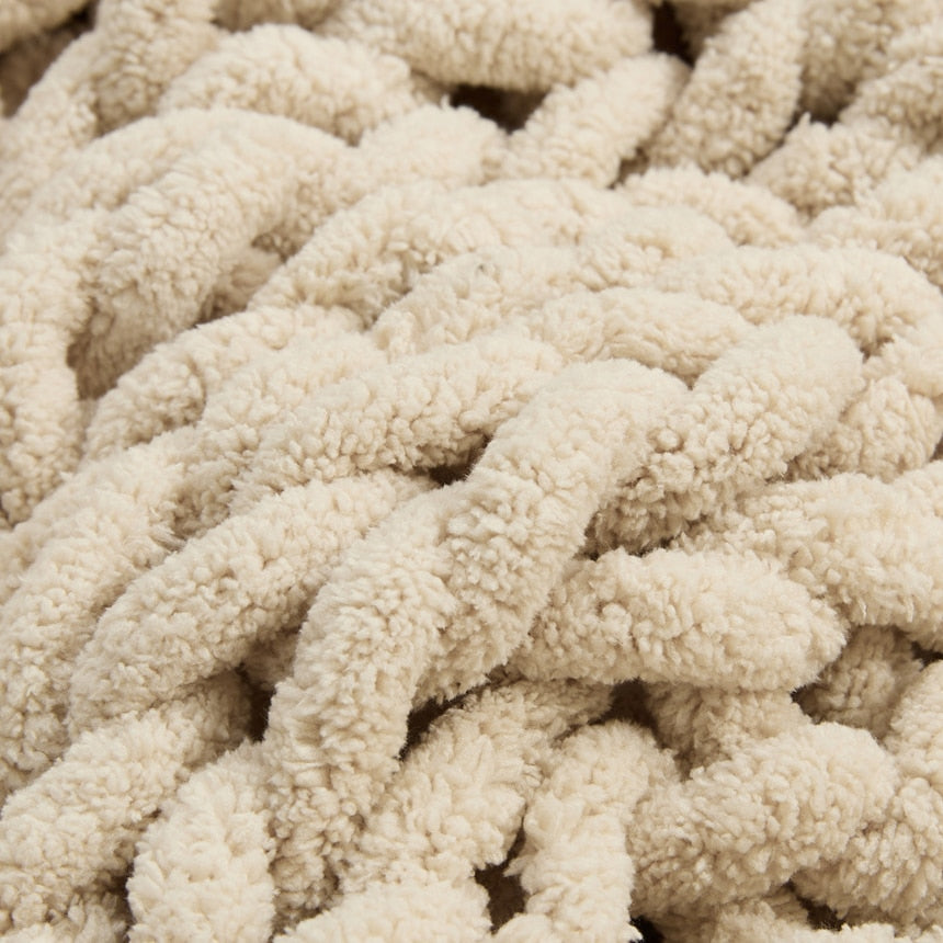 Serenity Beige Chenille Chunky Knit Throw Blanket (51" x 63") | Dusk & Bloom