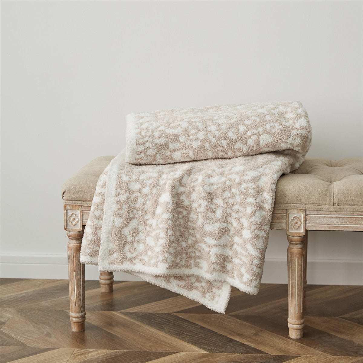 Amara Beige Leopard Microfiber Throw Blanket (51" x 63", Reversible) | Dusk & Bloom