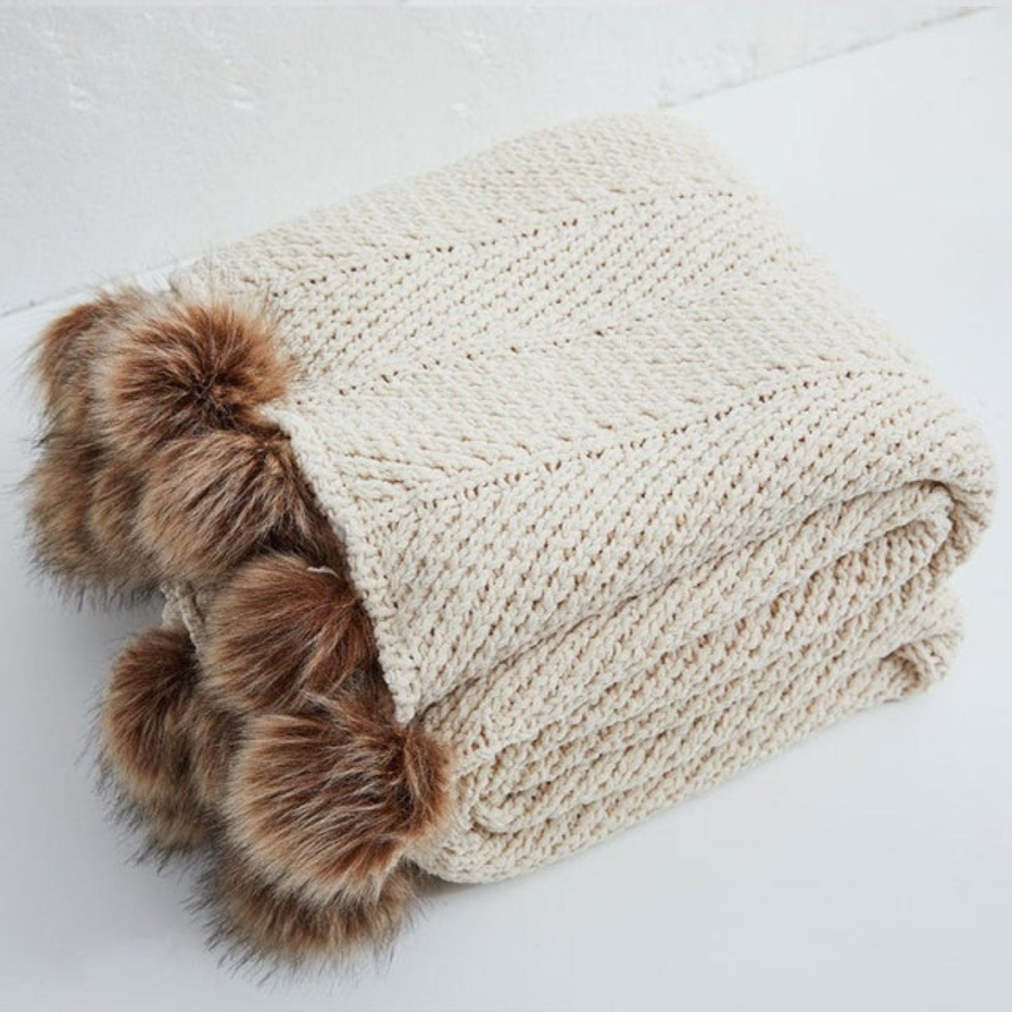 Gigi Cream Chenille Pom-Pom Throw Blanket | Dusk & Bloom