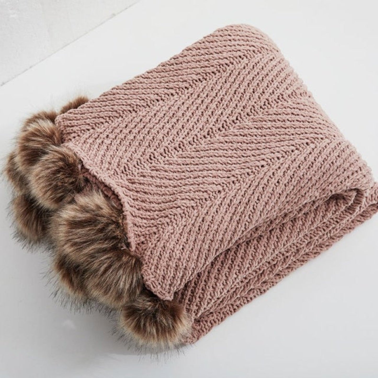 Gigi Dusty Pink Chenille Pom-Pom Throw Blanket | Dusk & Bloom