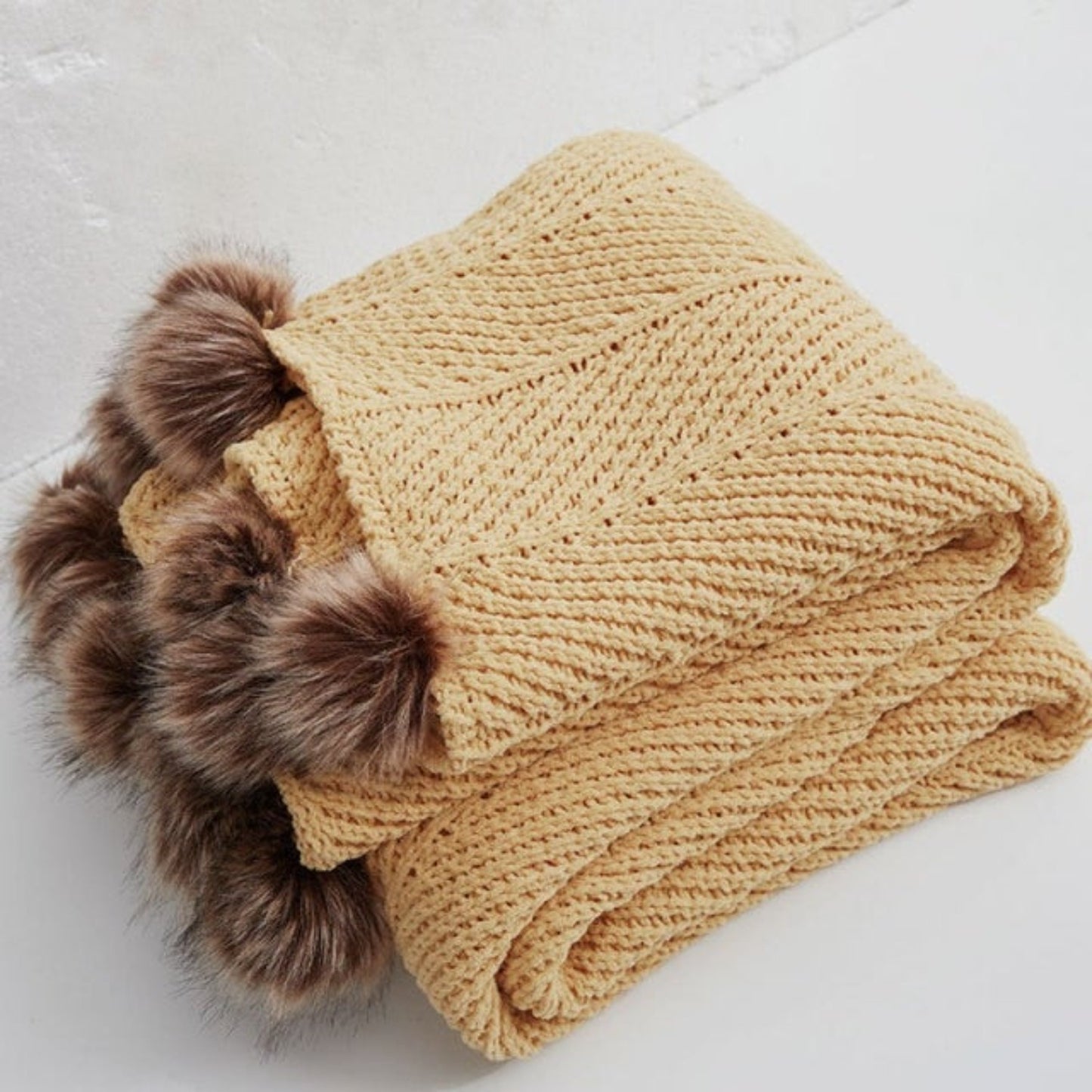 Gigi Golden Yellow Chenille Pom-Pom Throw Blanket | Dusk & Bloom
