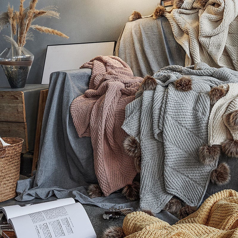 Gigi Chenille Pom-Pom Throw Blankets | Dusk & Bloom