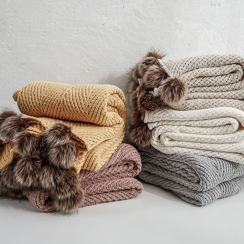 Gigi Chenille Pom-Pom Throw Blankets | Dusk & Bloom