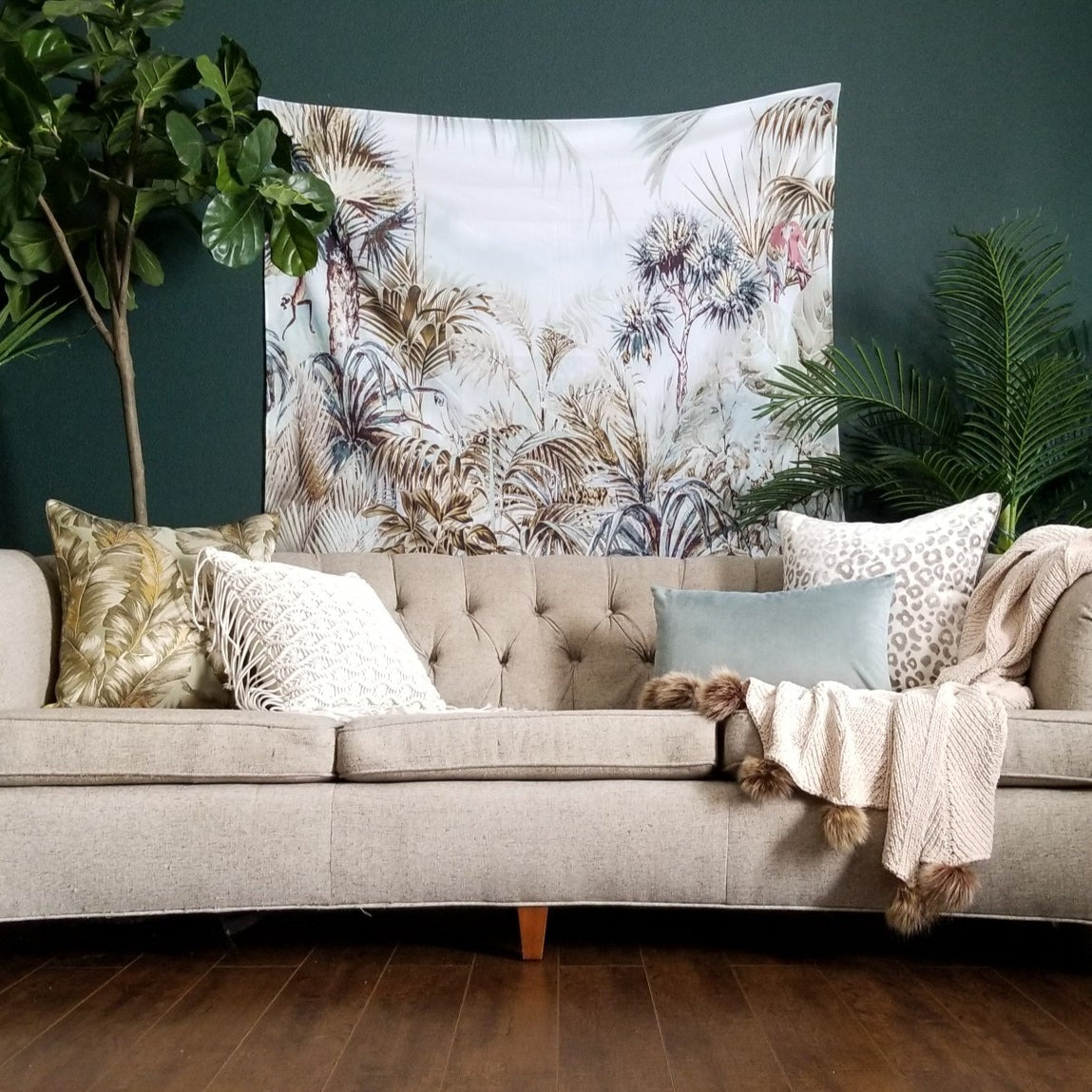 Cabana Sage Green Tropical Pillow Cover with Palm Leaf Pattern | Dusk & Bloom