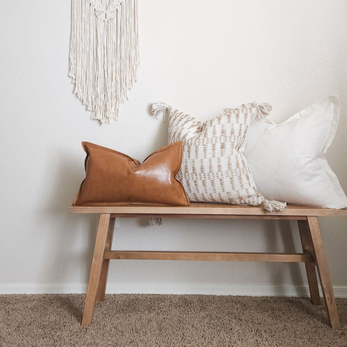 White and Tan Jute Geometric Tasseled 20" Pillow Cover by LR Home - Handmade | Dusk & Bloom