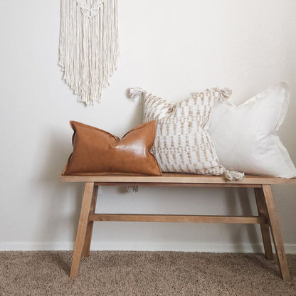 White and Tan Jute Geometric Tasseled 20" Pillow Cover by LR Home - Handmade | Dusk & Bloom