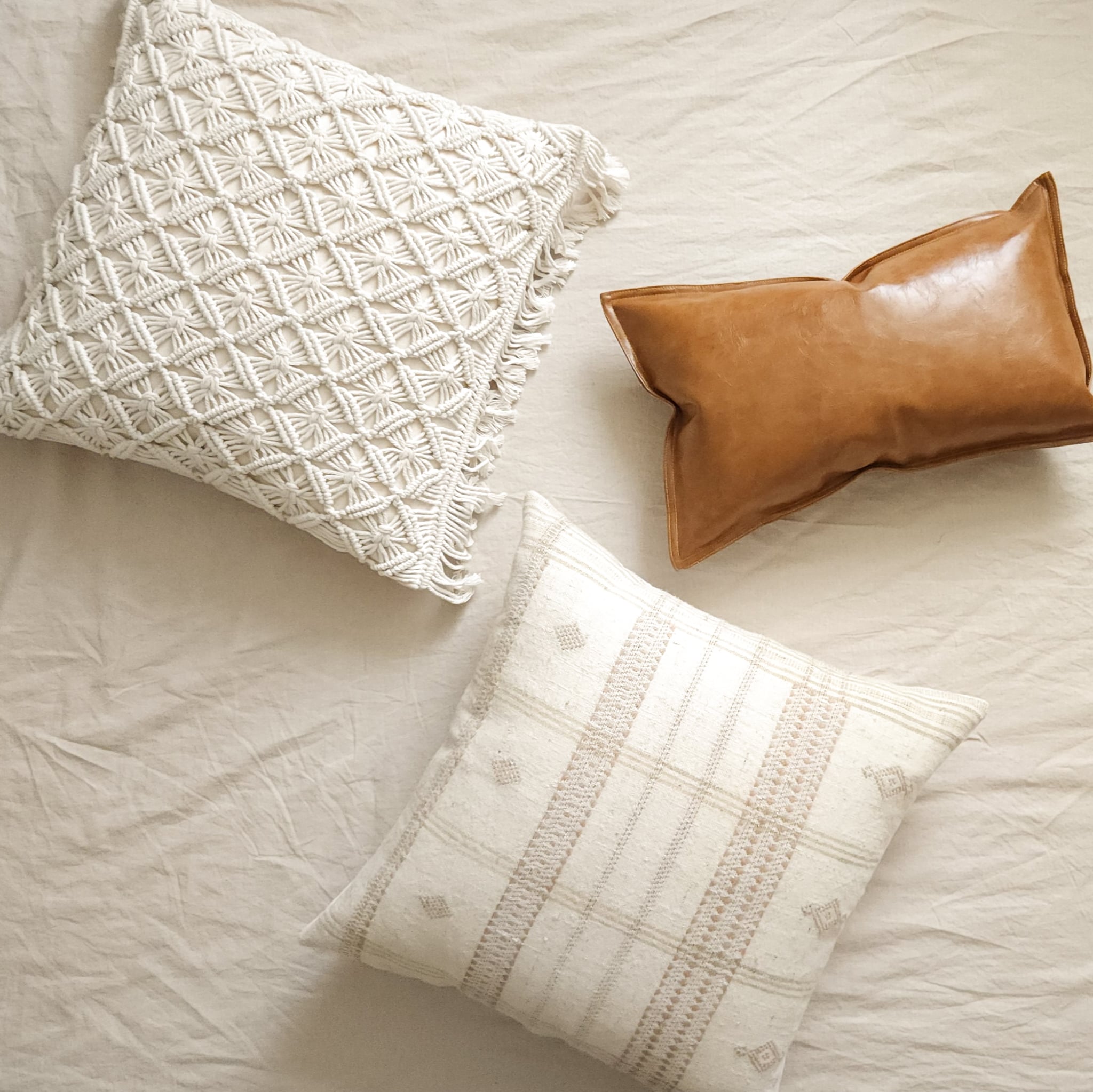 Aditi Ivory & Tan Boho Plaid Indian Wool 20" Throw Pillow Cover by Heddle & Lamm | Dusk & Bloom