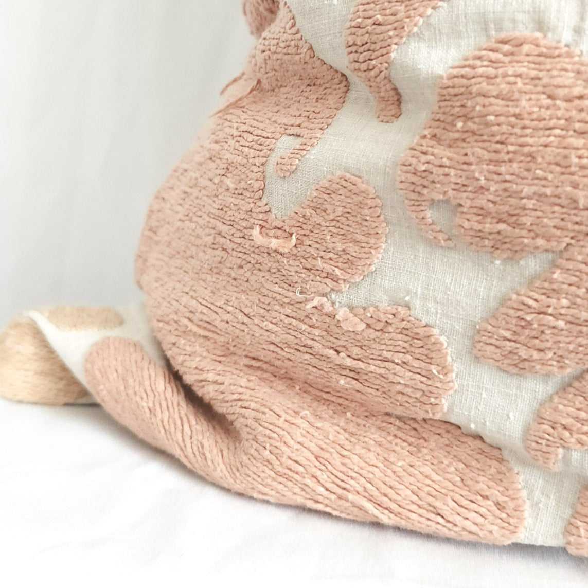 Azra Pastel Peach & Beige Boho 22" Throw Pillow Cover with Uzbek Embroidered Suzani Pattern | Dusk & Bloom
